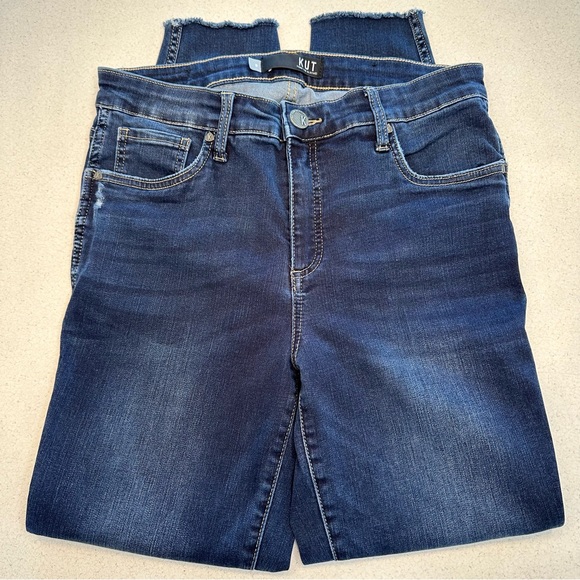 KUT From The Kloth Connie Ankle Skinny Jeans Frayed Hem Dark Blue Women’s Size 8 - Picture 1 of 15